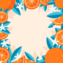 Bright vector frame of oranges and leaves