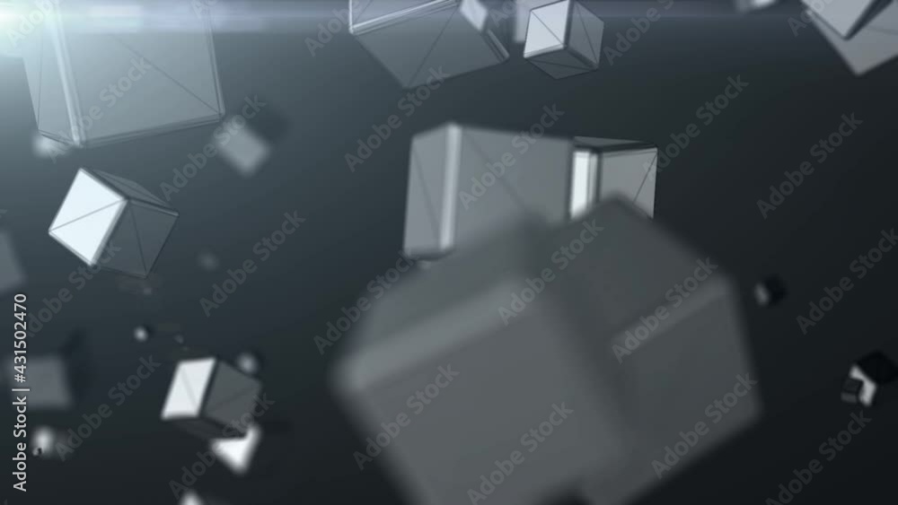 Poster abstract animated background of rotating cubes. 3d rendering