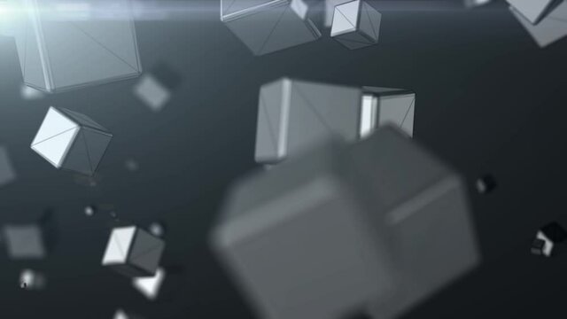 Abstract animated background of rotating cubes. 3d rendering