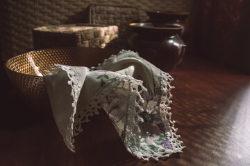 still life with lace and dishes