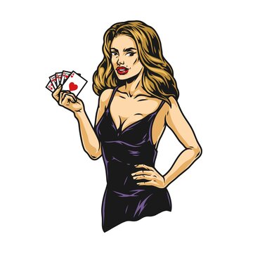 Pretty Poker Girl Holding Playing Cards