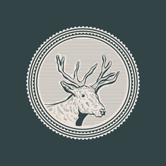Deer head vintage circle badge