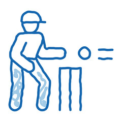 Cricket Player Throwing Ball doodle icon hand drawn illustration