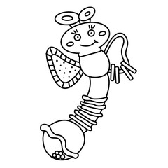 Isolated baby rattle in doodle style. Butterfly toy hand drawing. Beanbag for children vector illustration.