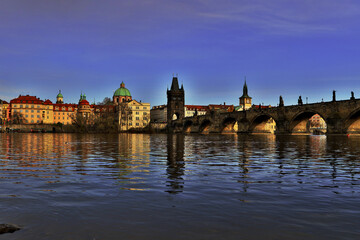 Charles bridge in Prague is beautiful, Czech republic, Prague, Old town, 04.2021 , CZ