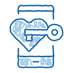 Key to Heart doodle icon hand drawn illustration