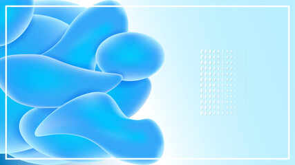 Abstract light blue background. Rounded amorphous fluid shapes, shadows and frame. Sample of blank with empty place