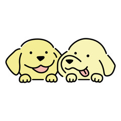 二匹で並んで顔を出しているゴールデンレトリバーのキャラクターイラスト