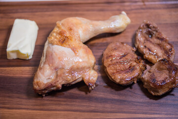 Closeup carnivore diet. Meat heal idea. Plant-free. Non-vegan. Healthy nutrition food.