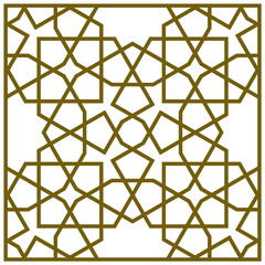 Geometric islamic ornament in brown color.Single pattern in frame.