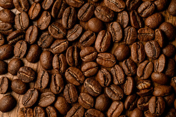 wonderful top view of dark roasted coffee beans.