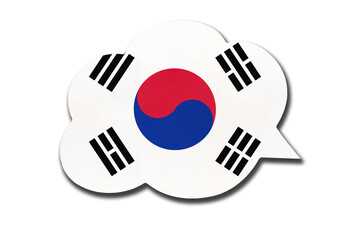 3d speech bubble with South Korea or ROK national flag isolated on white background. Speak and learn korean language.