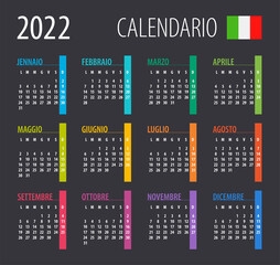 2022 Calendar - illustration. Template. Mock up. Italian version