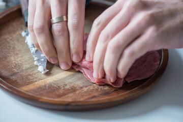 Closeup carnivore diet. Meat heal idea. Plant-free. Non-vegan. Healthy nutrition food.