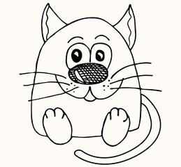 Kind and cute cat character drawn with a marker. Cartoon character, imitation of a child's drawing.