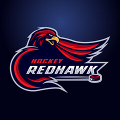 Hockey red hawk mascot logo