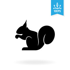 Squirrel vector icon. Rodent black silhouette symbol. Wild animal sign.