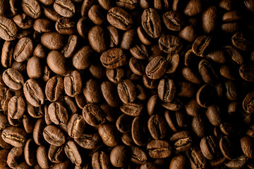 Great view on composition of brown roasted coffee beans. Can be used as background.