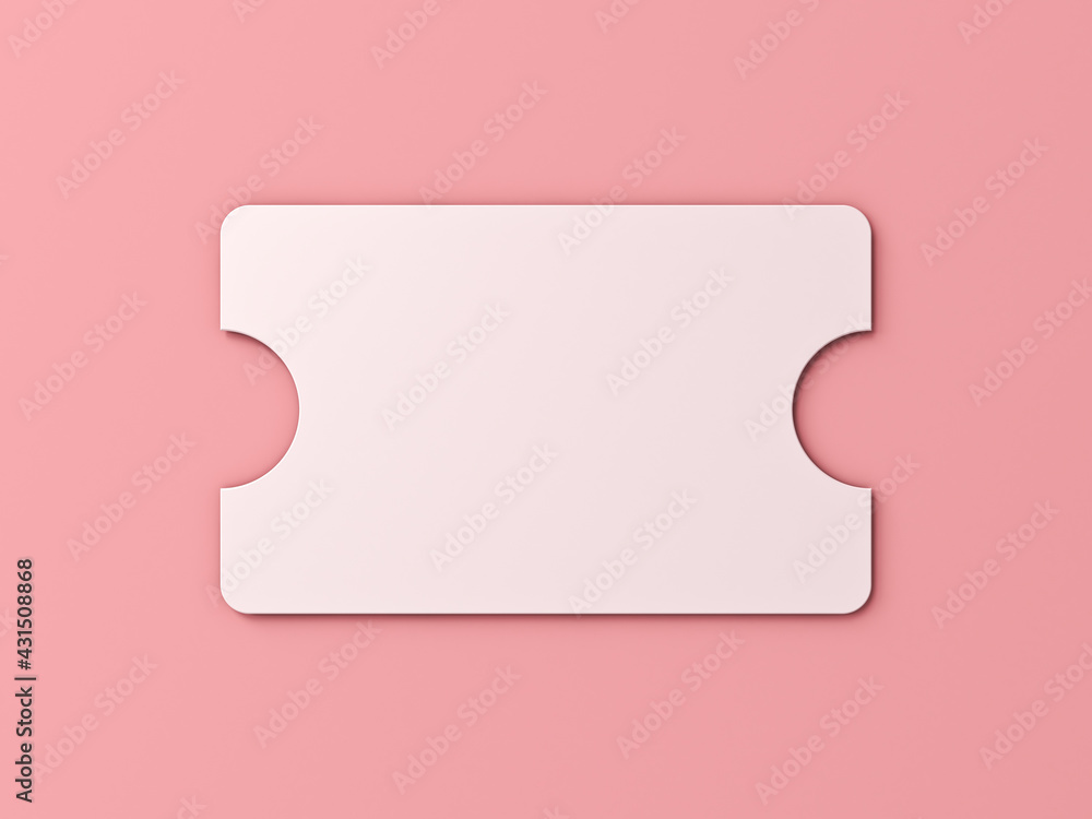 Aufkleber blank white ticket isolated on pink pastel color background with shadow minimal conceptual 3d render