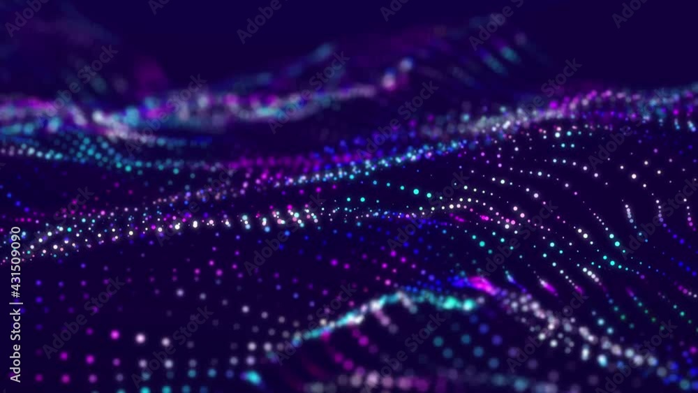 Poster futuristic wave with many dots. abstract motion background of colored dots. technology or science. 3