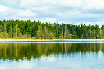 Fototapeta premium Landscape view of the blue river in summer