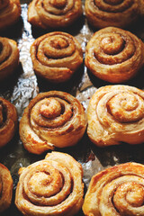 Cinnamon rolls, homemade cakes straight from oven.