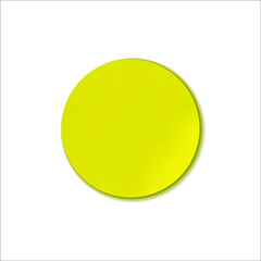Vector circle bright yellow sticker isolated on white background, realistic 3D vector illustration, blank template.
