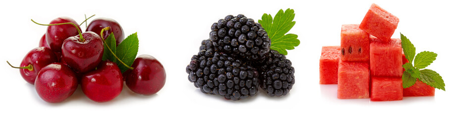 Ripe fresh fruits isolated on white background.