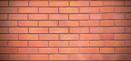 Brown brick wall, clean smooth blank surface, long picture as background