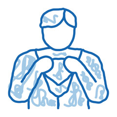 Removing Mask from Hero doodle icon hand drawn illustration