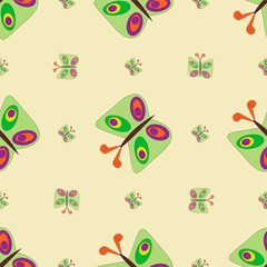 butterflies on a bright yellow background pattern. Liberty style. Summer seamless background for fashion prints.