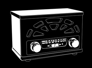 radio retro am fm white on black background