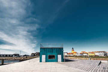 Faaborg harbor bathing swimming ramp at the marina, Denmark