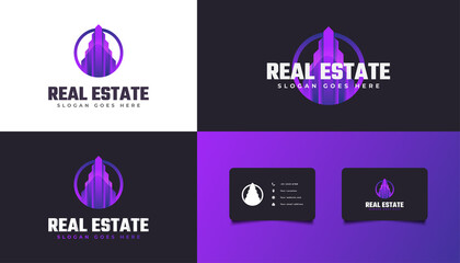 Modern Real Estate Logo in Purple Gradient. Building, Property Development, Architecture and Construction Logo