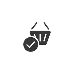 Shopping basket. Check mark. Isolated icon. Commerce glyph vector illustration