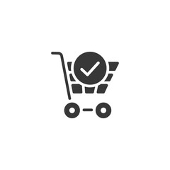 Shopping cart. Check mark. Isolated icon. Commerce glyph vector illustration