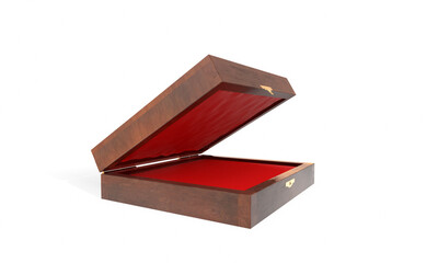 Opened square wooden box mockup, casket packaging. 3d rendering