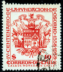 stamp printed in Chile shows the shield of the Osorno foundation in its IV centenary
