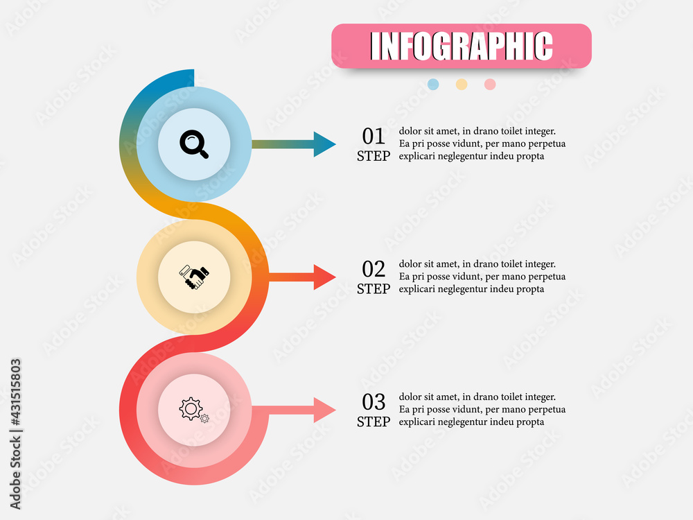 Poster circles infographic vector design template for presents 3 steps. vector illustration round infograph