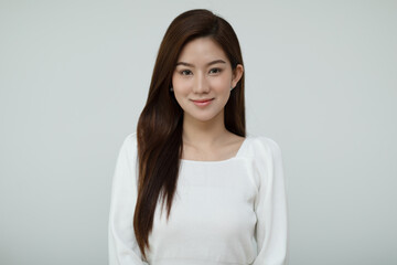 Fototapeta premium Beautiful Asian young women smile with clean and clear skin,happiness with natural skin,Beauty and Cosmetics Concept