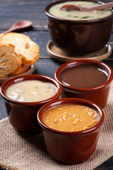 .Variety of broths, beans, cassava and green broth. Winter food