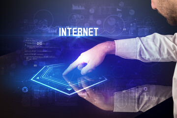 Hand touching digital table concept