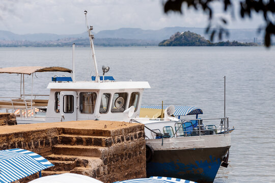 boat harbor for tourist on Zeghe Peninsula in Lake Tana. near bahir Dar, Ethiopia