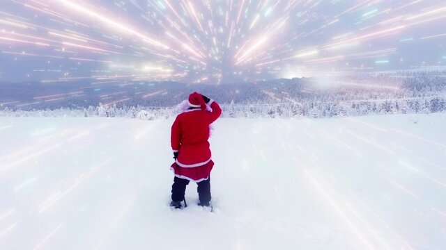 Santa Claus winter mountain hyper space tunnel - 3d render animation