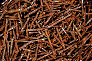Rusty nail, Many rusted nails, Group of Iron rust, Metal surface becomes brown from deterioration.	
