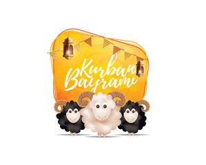 Eid al-Adha vector illustration. Muslim holiday Eid al-Adha. sacrifice ram white and black sheep. graphic design decoration kurban bayrami. month lamb and lamp.Translation from Arabic: Eid al-Adha