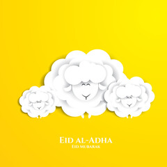 Eid al-Adha vector illustration. Muslim holiday Eid al-Adha. sacrifice ram white and black sheep. graphic design decoration kurban bayrami. month lamb and lamp.Translation from Arabic: Eid al-Adha