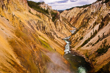 Deep canyon of Yellowstone River in national park, US