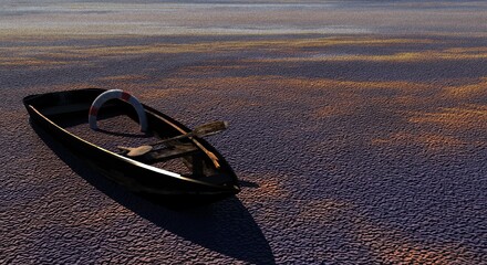 Concept or conceptual desert landscape, a boat as a metaphor for global warming and climate change
