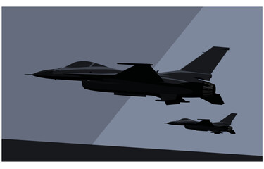 General Dynamics F-16 Fighting Falcon. Stylized drawing of a modern jet fighter. Vector image for illustrations.